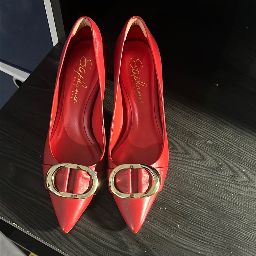 Red and Gold Heels with Pointed Toe, Size5,  Worn only Once, Very good condition